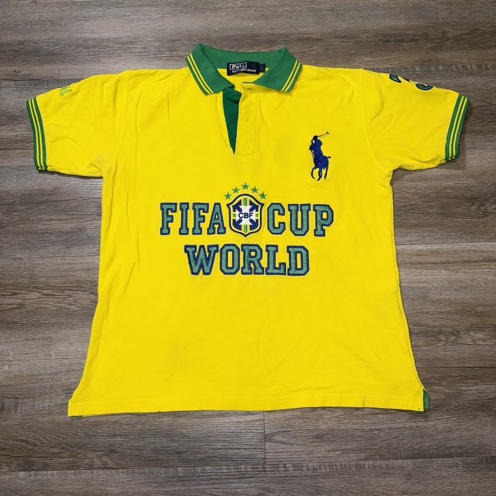 VTG Polo Ralph Lauren Shirt Mens Large Yellow Country Series Big Pony Brazil
